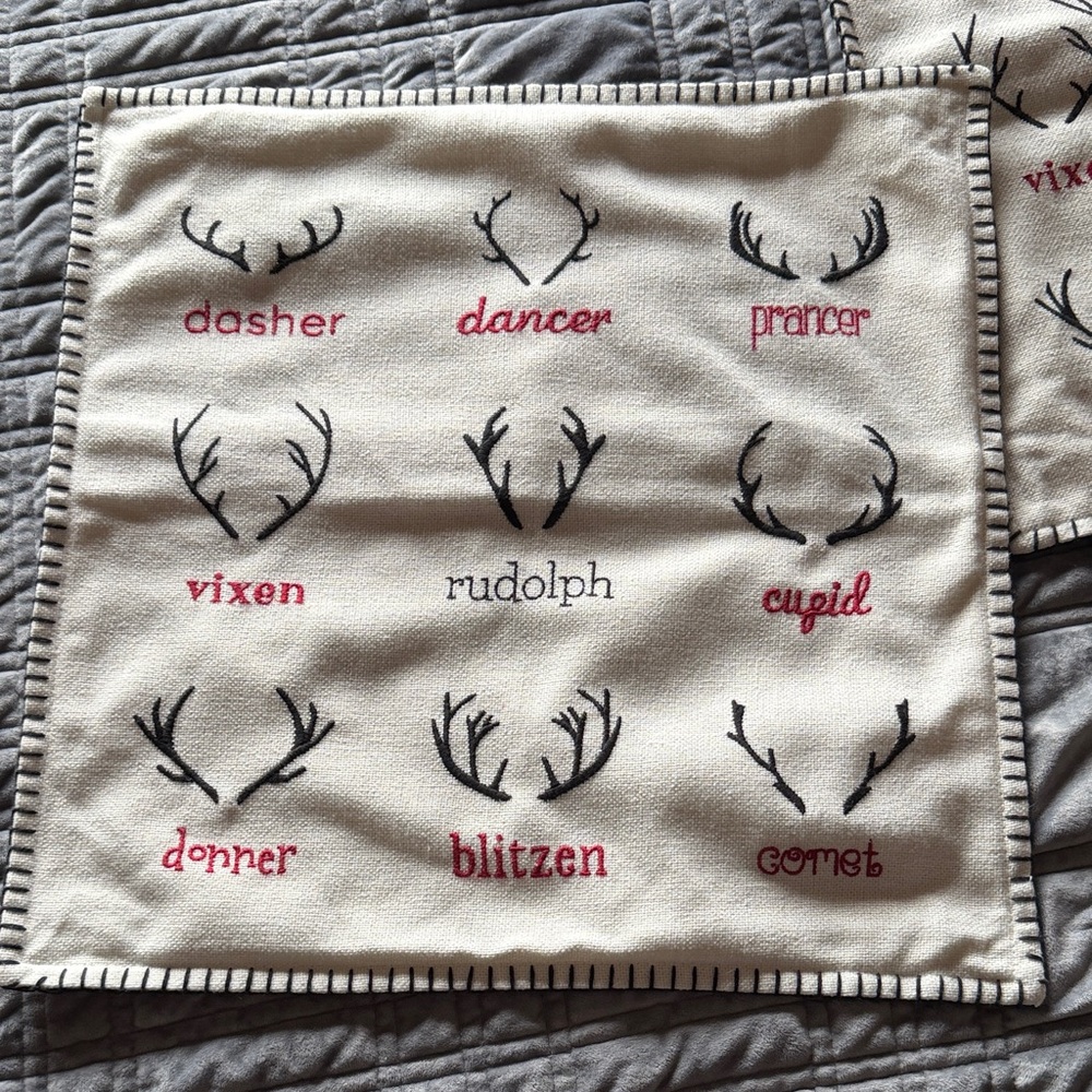 Reindeer Antler Embroidered Pillow Covers (Set of 2)